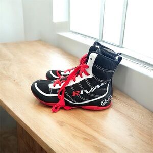 Kids High-Top Sneakers - Black, White, and Red size 5